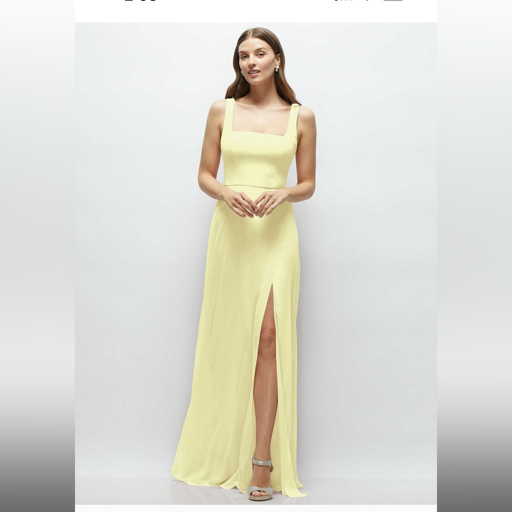 NWT Threads Beautiful Yellow Flowy Dress. Square Neck Line size 0 low front slit
